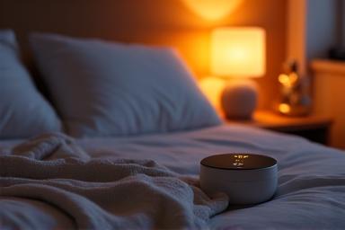 Cozy bedroom scene with a book and dimmed light, preparing for sleep