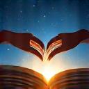 Two hands lightly touching with a book open between them, representing a personalized in-person consultation.