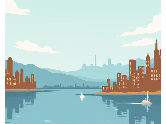 Artistic map illustration focusing on the Seattle waterfront with a pin marking the Voyage Books address, emphasizing the city's maritime culture.