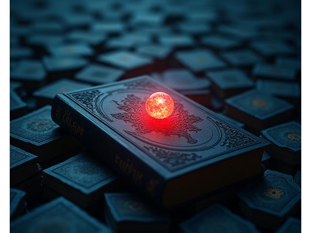 A spotlight shining on a single, uniquely illustrated book cover amidst a blurred background of many books, symbolizing discovery.