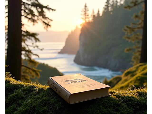 An idyllic nature scene from the Pacific Northwest forests or coastline, accompanying a book about local ecology.