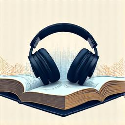Stylized headphones on an open book, with sound waves emanating, representing audiobook subscriptions