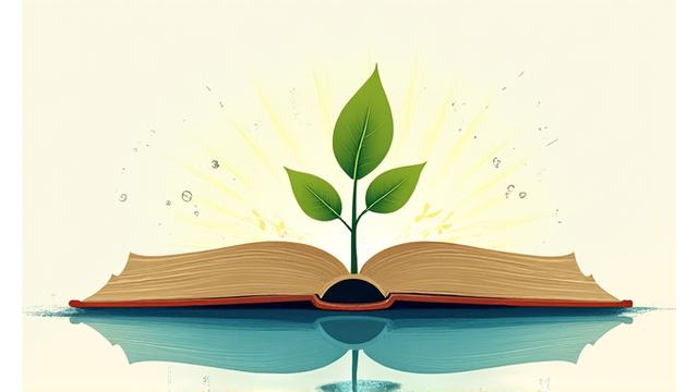 Stylized plant growing out of an open book, symbolizing sustainable publishing and eco-friendly practices