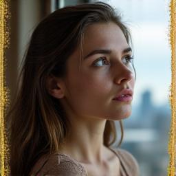 Portrait of Elara Vance, an independent poet with an artistic and contemplative expression