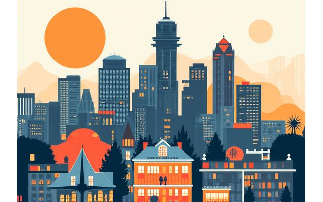 Illustration of various iconic Seattle neighborhood landmarks like Capitol Hill, Fremont Troll, and Pike Place Market